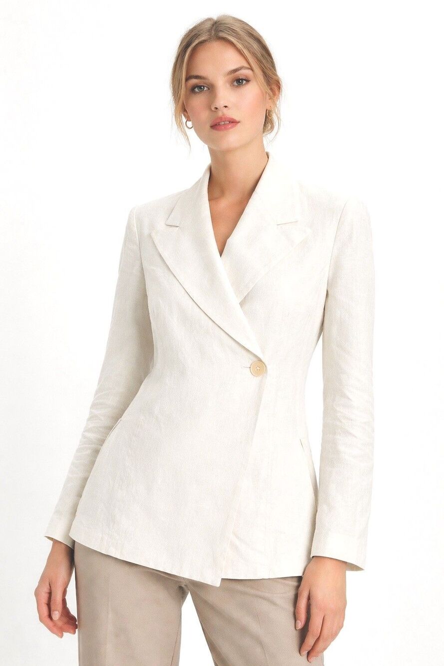 REMAIN Birger Christensen Ivory Linen Wrap Blazer Quiet Luxury EU 38 US 6